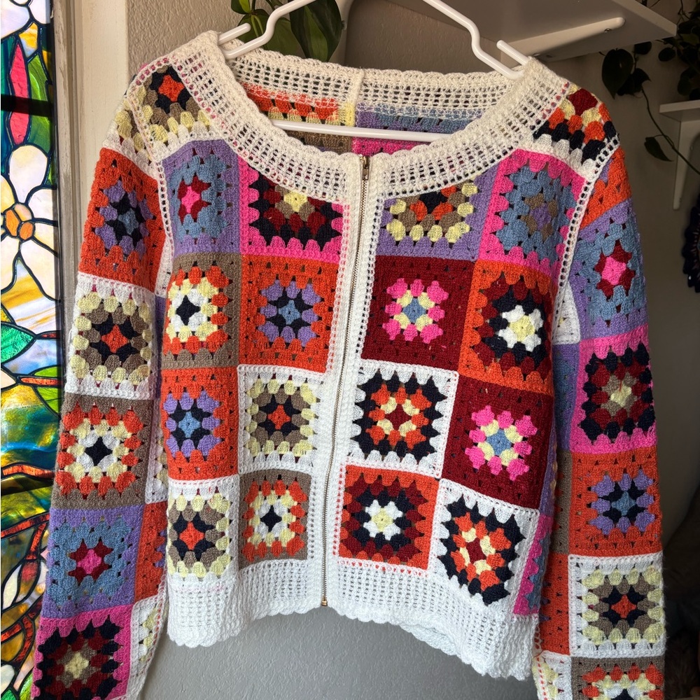 Colorful Crochet Patchwork Sweater